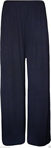 Womens Palazzo Wide Leg Trousers Ladies Plain Flared Legging Pant Plus Size 8-26 Navy 24-26