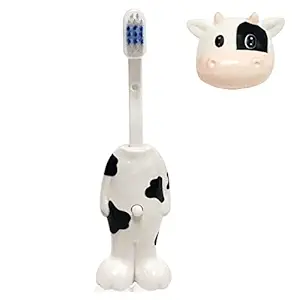 Guru Kripa Baby Products Kids Toothbrush Oral Care Toy Head Push Button Tooth Brush Bpa Free Gentle to Teeth and Gums Cute Animal Characters Oral Brush for Babies Age 1 and Up 1 Pc White