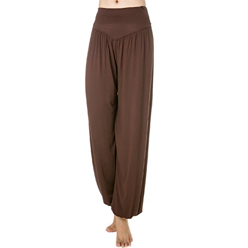 OCHENTA Genuino 95% Modal Deportivo Ropa Suave Mujer Yoga Ropa Bombachos Pantalon Marron Fabricante 2XL-Europa Talla XL