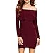 Produktbild QingJiu Damenmode Damen Langarm Volltonfarbe ReißVerschluss RüSchen Casual Dress (X-Large, Wein)