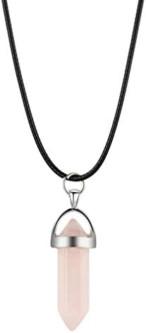 Keyuefa Luxury Necklace, Natural Quartz Crystal Stone Point Chakra Healing Gemstone Pendants Necklace Jewelry Gift (Pink)