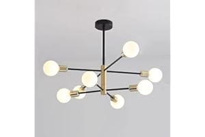 ktjes Sputnik Living Room Ceiling Lights，Nordic 8 Lights Black and Gold Semi-Flush Ceiling Light Modern Dining Room and Kitchen Room Ceiling Lighting Fixture