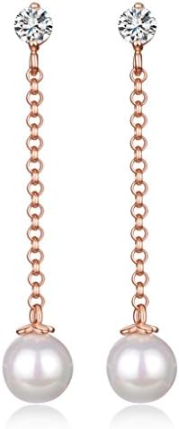Infinite U Fashion 925 Sterling Silver Cubic Zirconia Pearl Drop Dangle Earrings Studs for Women/Girls, Rose Gold