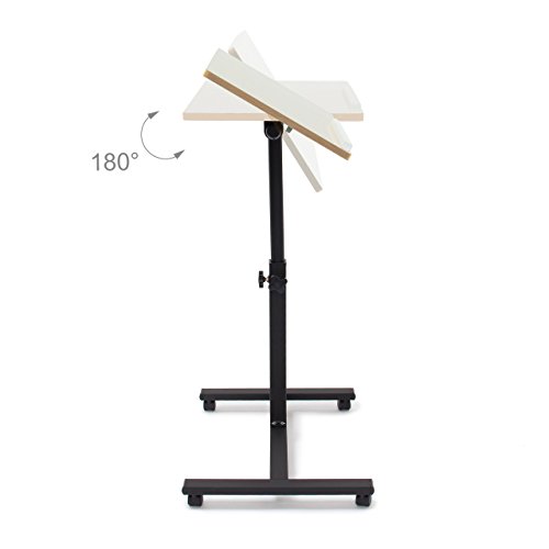 Relaxdays Laptoptisch höhenverstellbar HBT 95 x 60 x 40 cm Notebook Ständer auch für Linkshänder Sofatisch Beistelltisch mit bremsbaren Rollen mit Ablage für Maus mit 2 Stopp-Leisten, Eiche, gelb - 6