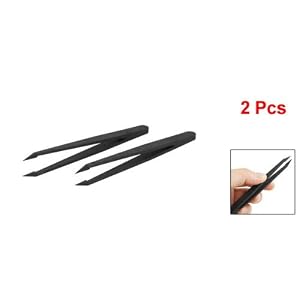 Move&Moving(TM) 2 Pcs 4.7" Length Black Plastic Anti-static Tweezers Hand Tool - Image 2