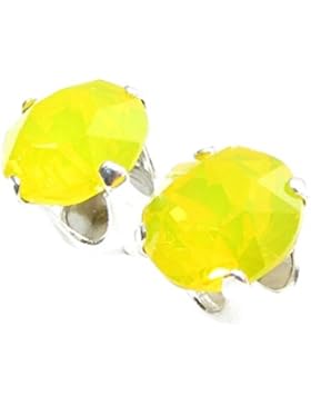 pewterhooter 925 Sterling Silber Ohrstecker Ohrringe handgefertigt mit Yellow Opal Kristall aus SWAROVSKI®.