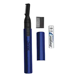 WAHL Wahl Lithium Pen Detail Trimmer With Interchangeable Heads for Nose, Ear, Neckline, Eyebrow, & Other Detailing ? Rinseable Blades for Hygienic Grooming & Easy cleaning (Blue)