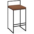 A.R Iron Art Barstool, Chair Square High Stools Home Breakfast Chair Dining Table Stool Leisure Bar Stool with Foot Rest - Black