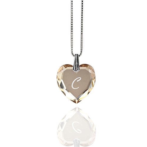 Buchstaben Kette, Kinderkette 925 Sterling Silber mit SWAROVSKI ELEMENTS Herz Anhänger Golden Shadow Herz und individueller Gravur “ C „
