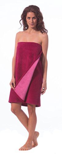 Saunakilt kurz, 70 cm lang und 150 cm breit, Farbe fuchsia, zum Knöpfen und mit Gummizug, Außenseite kuschelige Microfaser Innenseite saugstarke Baumwolle, von Morgenstern - 2