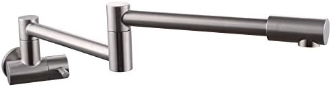 Yuetai Lead-Free Articulating Kitchen Faucet SUS 304 Stainless Steel Pot Filler Double Joint and 360 Degree Rotating Aerator Wall Mount G 1/2 Contemporary Style, Brushed Finish