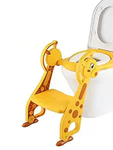 BabyTeddy Patented Baby Potty Training Seat Chair Toilet Trainer Cushioned With Steps Ladder And Easy Grip Handle 1-8 Years Age Kid (Yellow)