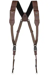 COIRO DSLR Camera Chest Harness ? Leather Harness Women and Men ? Comfortable Weight Distribution ? Binocular Harness Ideal for Hiking ? 2 Side Pockets for Batteries and Memory Card (Brown)