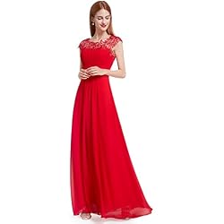 Ever-Pretty Vestidos de Fiesta Noche Largos de Encaje con Manga de Casquillo de Las Mujeres 40 Azul Rojo
