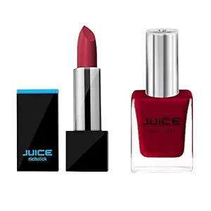 JUICE | BOLD RED - 25 RICHSTICK (LIPSTICK) & VERMILION RED - 12 NAIL PAINT | WATERPROOF & LONG LASTING | COMBO OF 2