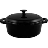  Batería de cocina de hierro fundido a cacerola redonda de barro para vajilla (con tapa) (negro) - 4Ltr 24 x 17 cm (sin incluir el asas) - ofrece una bonita presentación de la para horno a la mesa