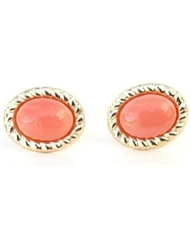 Ovale Ohrstecker, 9 Karat Gold, Koralle