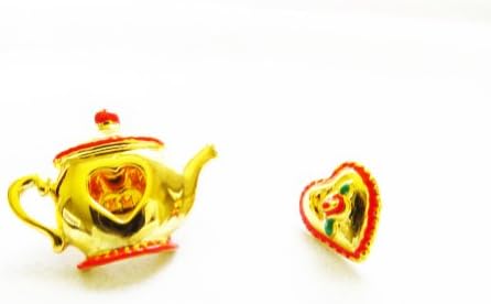 Danecraft Gold - Plated Tea Pot and Heart Pin Brooch