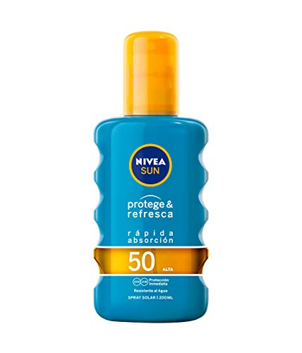 NIVEA SUN Protege & Refresca Spray Solar FP50 (1 x 200 ml), spray con protección UVA/UVB, protección solar alta invisible, refrescante y resistente al agua