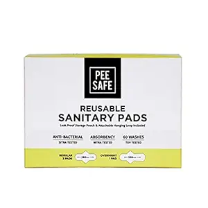 PEESAFE Reusable Sanitary Pads | (3 Regular Pads + 1 Overnight Pad + 1 Leak Proof Pouch) | Lasts Up To 1 Year | Highly Absorbent & Skin Friendly, Pack of 4