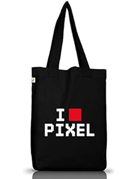 Shirtstreet24, I LOVE PIXEL 2, 8-Bit Jutebeutel Stoff Tasche Earth Positive