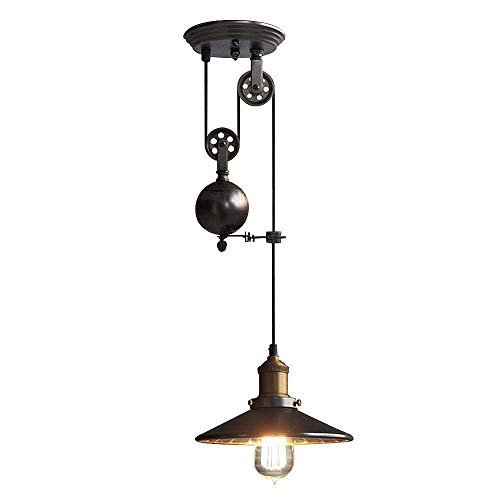 Preisvergleich Produktbild WIVION Nordic Retro Hänge Pendelleuchten, Metall Industrie Riemenscheibe Pendelleuchte Teleskop-Kronleuchter Village Runden Loft Hängeleuchten Anhänger Lampe