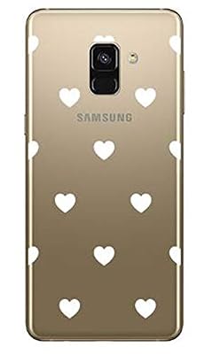 Novago Compatible avec Samsung Galaxy A8 2018 (5.6 Pouces) Coque Souple Transparente et Résistante Anti Choc avec Impression de qualité (1 Coque, Coeur Blanc)
