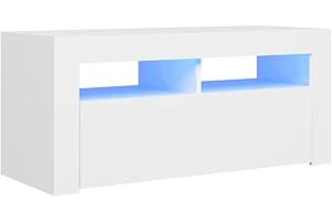 vidaXL TV Cabinet with LED Lights Hifi Stand Entertainment Centre Modern TV Unit Desk Lowboard Bedroom Living Room Furniture White