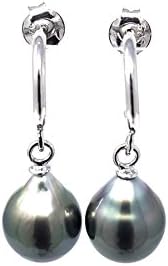 Tahiti Pearl Earrings/Earrings 925 Silver Rhodium-Plated with 9 to 9.5 mm Large Natural Tahitian Pearl with Presentation Box Set (9986 002 10000)