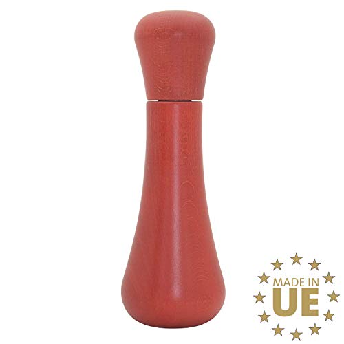 Macinapepe Legno, Macina Pepe e Sale in Legno di faggio, 23 cm, Manuale, 3 Colori Legno Grezzo/Rosso/Marrone, Fabbricazione Europea per Una Migliore qualità, meccanismo in Ceramica CrushGrind