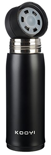 Kooyi Thermobecher Isolierflasche aus Edelstahl, Kaffee to go Becher 450 ml, 100% auslaufsicher BPA frei (Schwarz) - 4