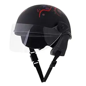 Sage Square Multi-Purpose Half Helmet for Men, Women (Large, Black Matte Sticker Design 1) (Non-Motorized)
