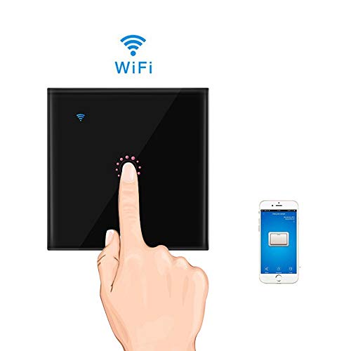 Teepao Interrupteur sans Fils Wifi, 1 Gang 86 Type Panneau Mural Touch, WiFi Interrupteur In-Wall Télécommande sans Fil pour Amazon Alexa Google Home, Noir