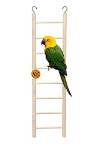Sage Square Playful Natural Wooden Climbing Ladder Toy for Exercise & Fun || with Hooks || for Birds, Parrot, Budgies and Other Small, Medium Large Bird || 8 Stairs / 38cm