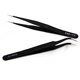 Well-Goal Nail Art Rhinestones Eyelashes Extension Straight & Curved Tweezers Tool Set--Black