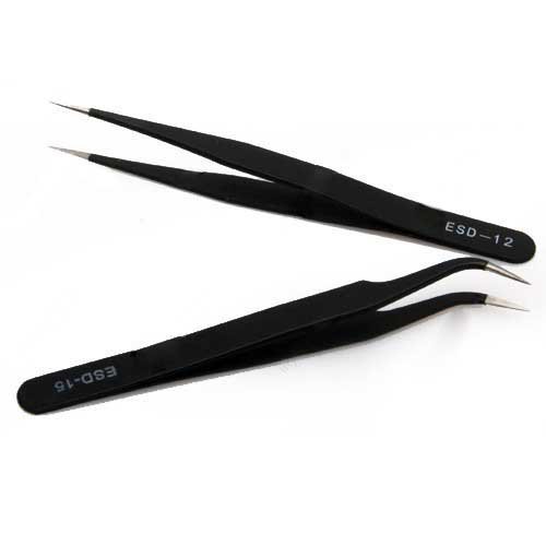 Well-Goal Nail Art Rhinestones Eyelashes Extension Straight & Curved Tweezers Tool Set--Black