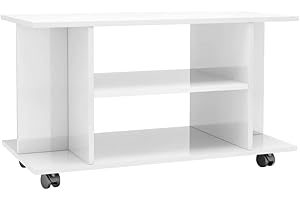 vidaXL Mueble de TV con Ruedas, Armario con Estantes, Aparador de Televisión, Mueble Auxiliar para Salón, Madera de Ingeniería Blanco Brillo