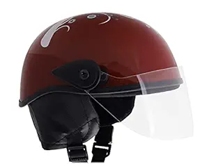 Western Era Stylish Lovable Half Face Helmet for Kids || Baby Safety and Comfort || (3-12 Years) (Maroon Glossy) (Silver Sticker)