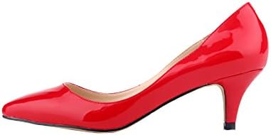 HOOH Women's Pointed-Toe Slip Candy Color Kitten Work Pump-red-40