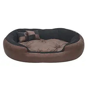 Hiputee Ultra Soft Reversible Fleece/Velvet Bed for Dog and Cat with 2 Extra Pillows (Small, Brown Black)
