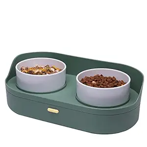 Elevated Dog Cat Food Bowls with Storage Container, Raised Pet Water and Food Bowl Puppy Dish Set No Spill for Cats and Small Medium Dogs