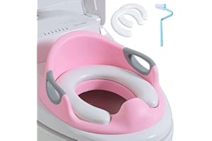 Toilettes pour Enfants Reducteur Toilette Enfant Rehausseur Toilette WC Enfant Réducteur de Pression pour Toilettes Bébé avec Dossier et Poignée,Brosse et Tampon,pour aux Toilettes Rondes et Ovales