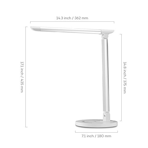 TaoTronics 12W Schreibtischlampe LED Tischleuchte 5 Farb- und 7 Helligkeitsstufen dimmbar Touchfeldbedienung USB-Anschluss für Aufladung des Smartphones Weiß - 6