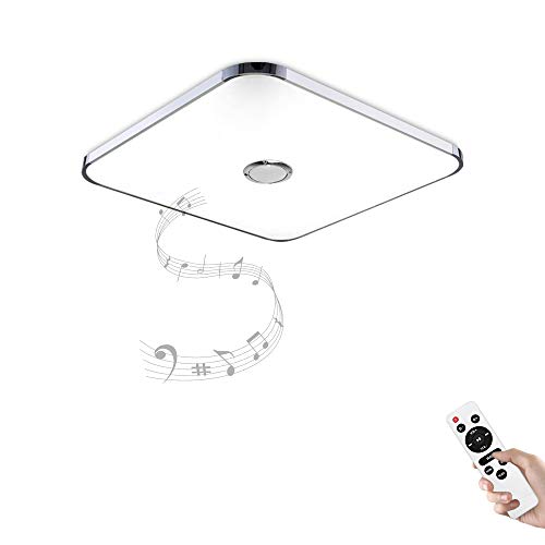 Preisvergleich Produktbild Led Deckenleuchte mit Fernbedienung und Bluetooth Lautsprecher 24W Farbwechsel, dimmbar, Warmweiss- Kaltweiss, 2800-6500 Kelvin (Silber)