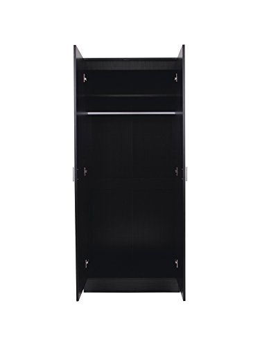 2 Door Double Wardrobe in Black High Gloss & Oak Frame