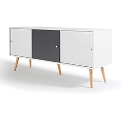 IDMarket - Buffet Effie scandinave 3 portes bois blanc et gris
