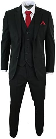 Mens Tailored Fit Black 3 Piece Stripe Suit Short Regular Long Smart Formal