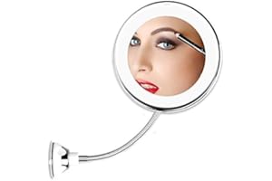 Deeabo Espejo De Maquillaje De Cuello De Cisne, Espejo De Maquillaje con Aumento De 10x con Luz Led, Espejo Cosmético Espejo De Belleza De Rotación De 360 ??Grados para Viajes De Baño De Mesa