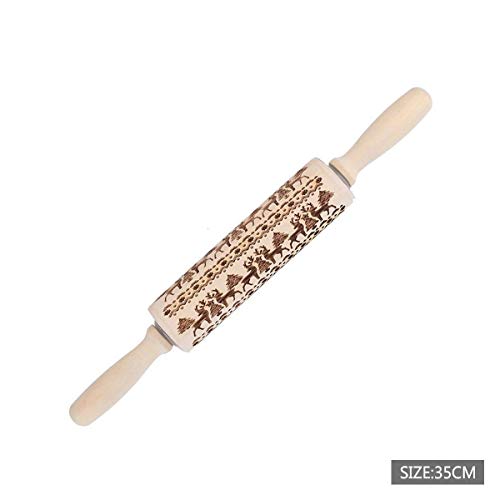 Oumosi Wooden Roller Reindeer Embossing Engraved Carved Cookies Pattern for Biscuit