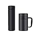 Produktbild TDMLFF Edelstahl-Isolierflasche-Geschäfts-Mann-Griff-Wasser-Schalen-Hauptgüte-Tee-Schale mit Deckel 420ml + Erect-Becher 500ml (Farbe : SCHWARZ)